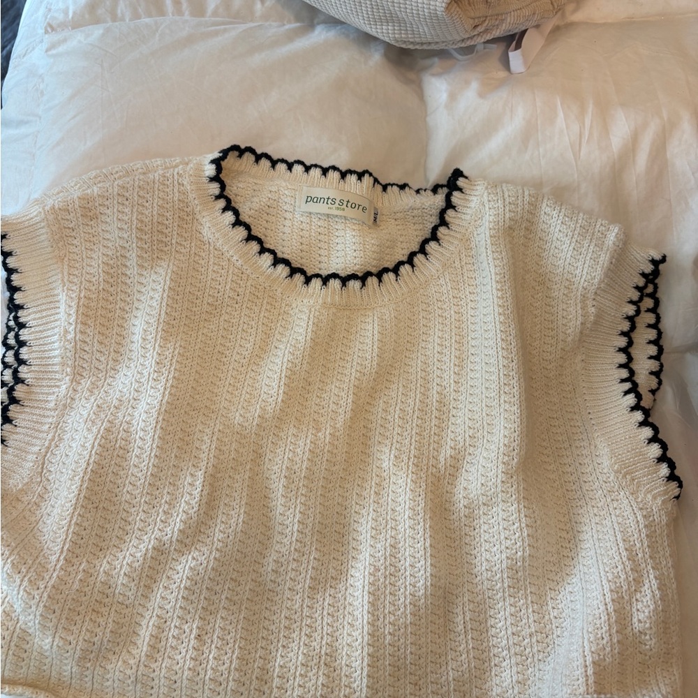 Pants store Cream Knit Top with Black Trim